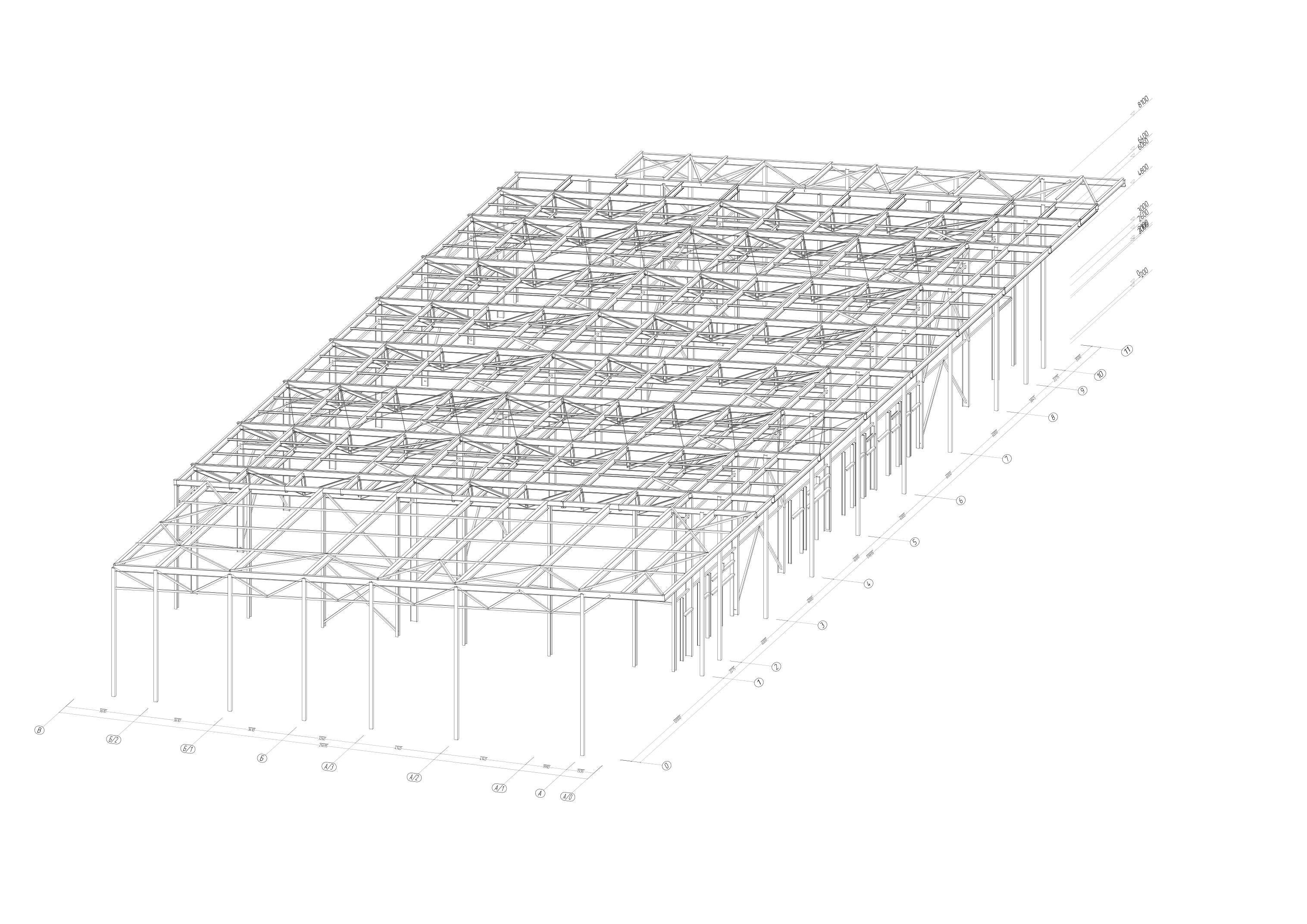 Схема металлокаркаса из рабочей документации объекта